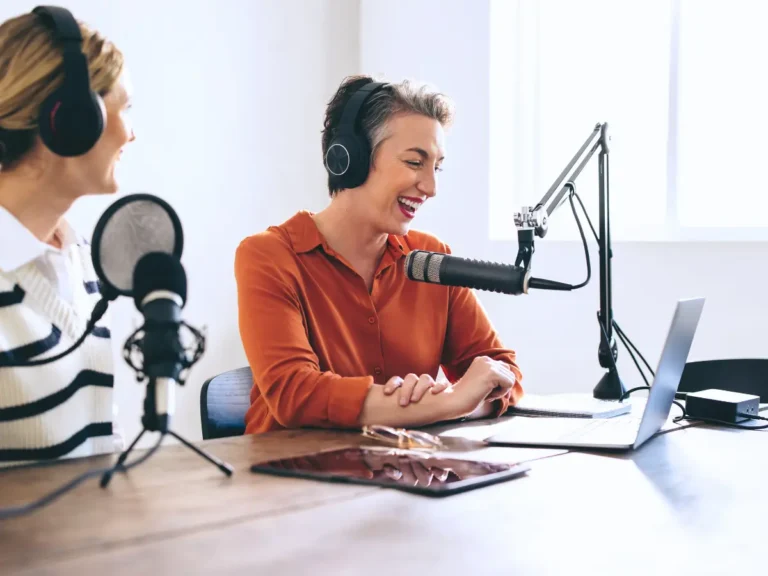 Two podcasters having a conversation