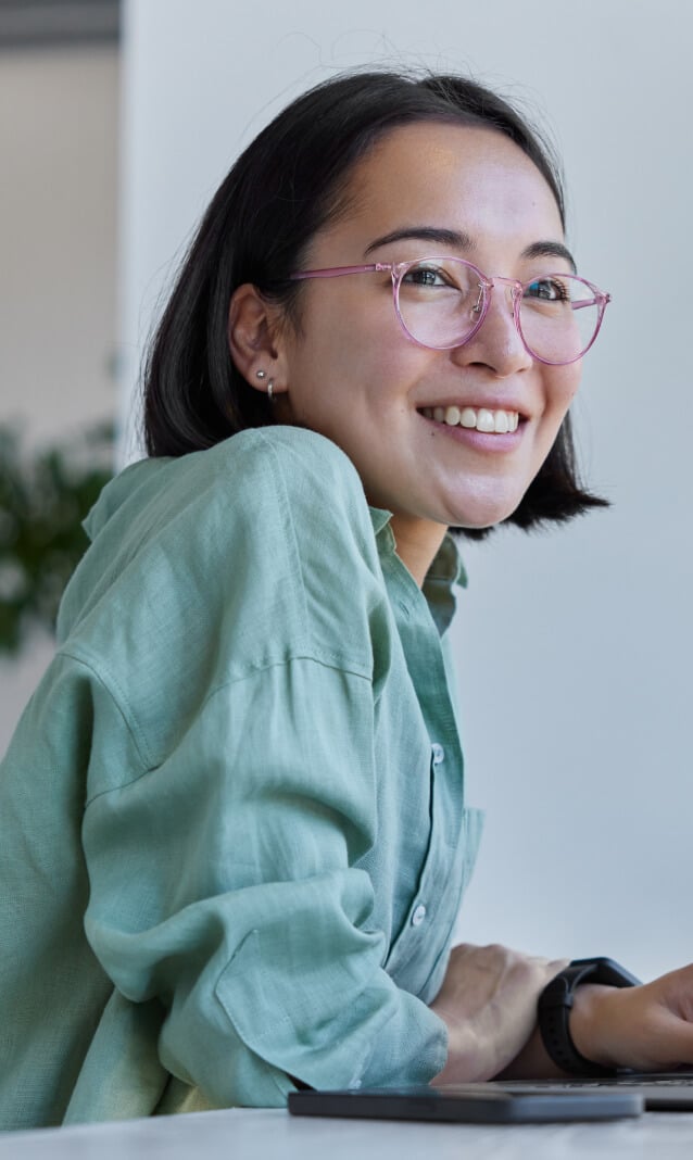 A woman with glasses