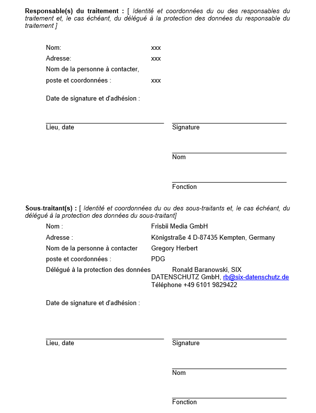 Data Processing Agreement Media FR 1 a document with a signature