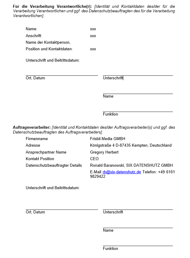 Data Processing Agreement - Media 1 a document with a name and address