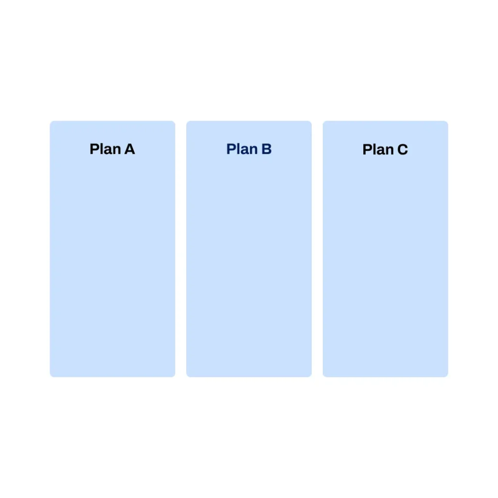 Step 1: Choose your subscription plans - three plans next to each other. 