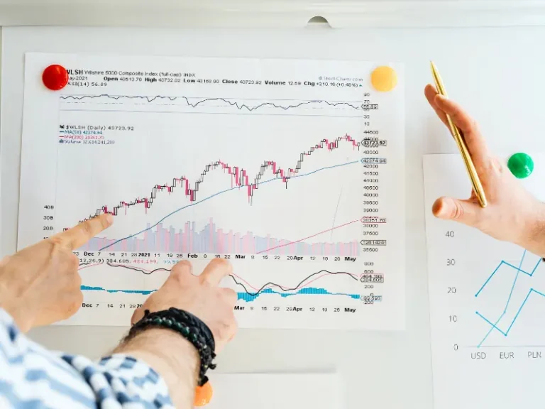 People looking at forecasting data on a whiteboard.