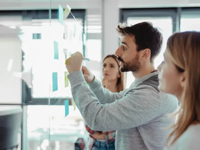 A team working on a concept in their office.