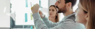 A team working on a concept in their office.